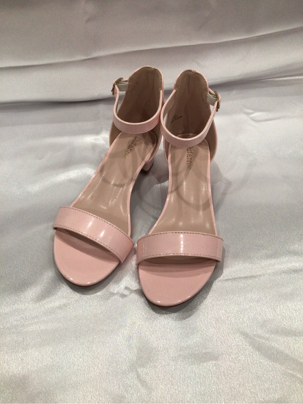 Dufannie Blush Pink Patent Ankle Strap Heels Sandals Girls Size 5
